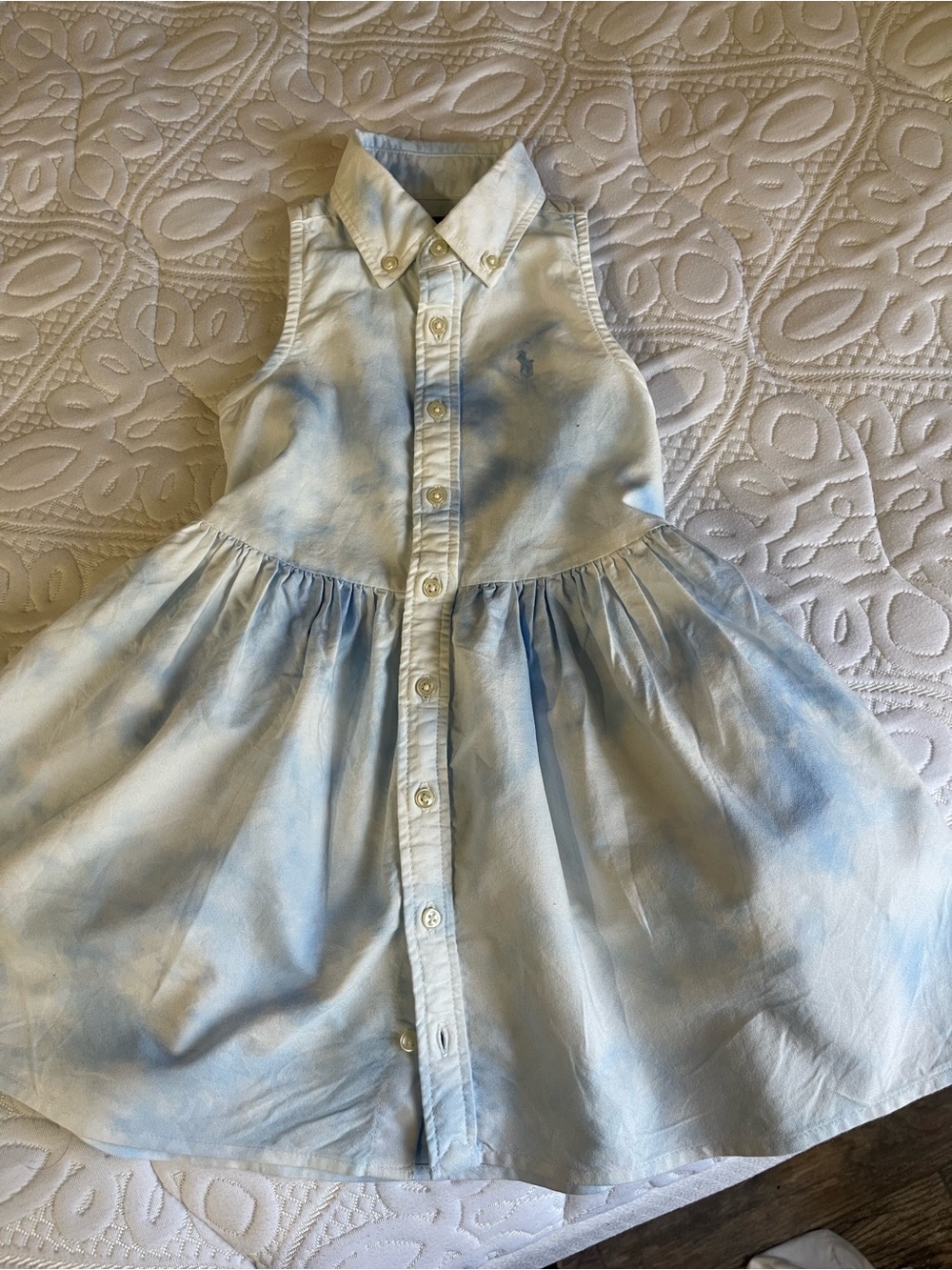 Ralph Lauren Girls Pale Blue Tie-Dye Button-Front Shirt Dress